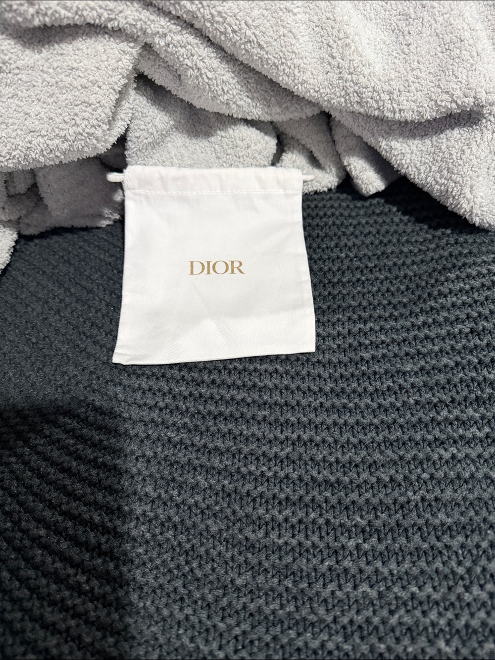 Dior White Drawstring Pouch with Gold Logo